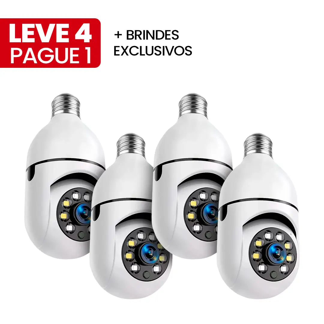 [LEVE 4 PAGUE 1] Câmera de Segurança 360° HD com Visão Noturna + BRINDES: Tranca Elétrica + Mini Refletor LED
