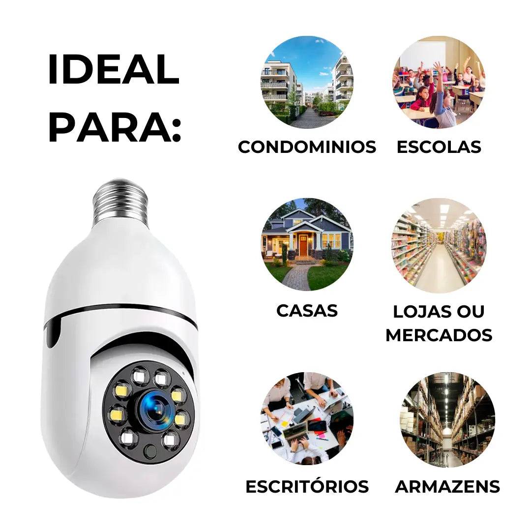 [LEVE 4 PAGUE 1] Câmera de Segurança 360° HD com Visão Noturna + BRINDES: Tranca Elétrica + Mini Refletor LED